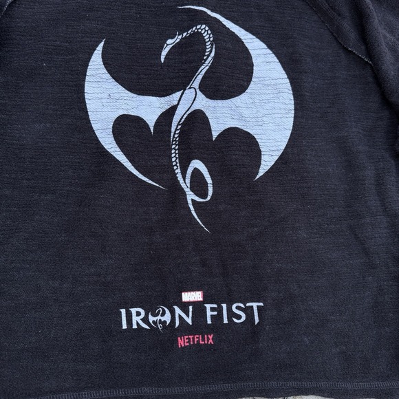 Marvel Iron Fist Dragon Hoodie Mens M Black Y2K Grunge Gothic NETFLIX EXCLUSIVE - Picture 12 of 13